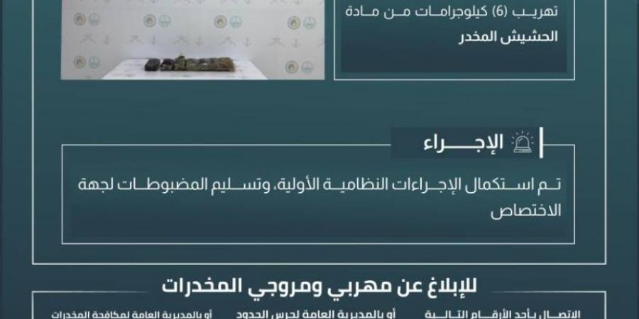 حرس الحدود بمنطقة مكة يحبط تهريب 6 كيلوجرامات من مادة الحشيش المخدر - الكويت الاخباري
